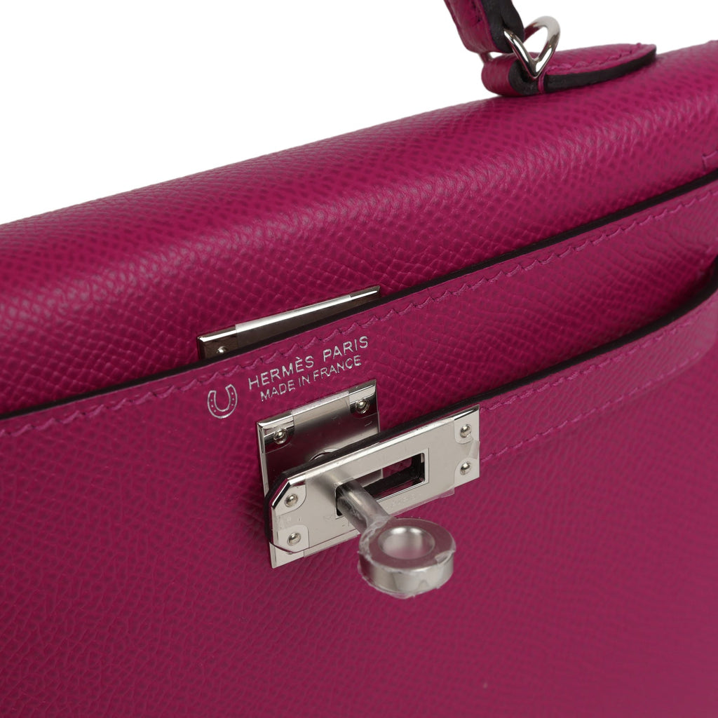 Hermès Special Order (HSS) Kelly Sellier 20 Rose Pourpre Verso Epsom Palladium Hardware