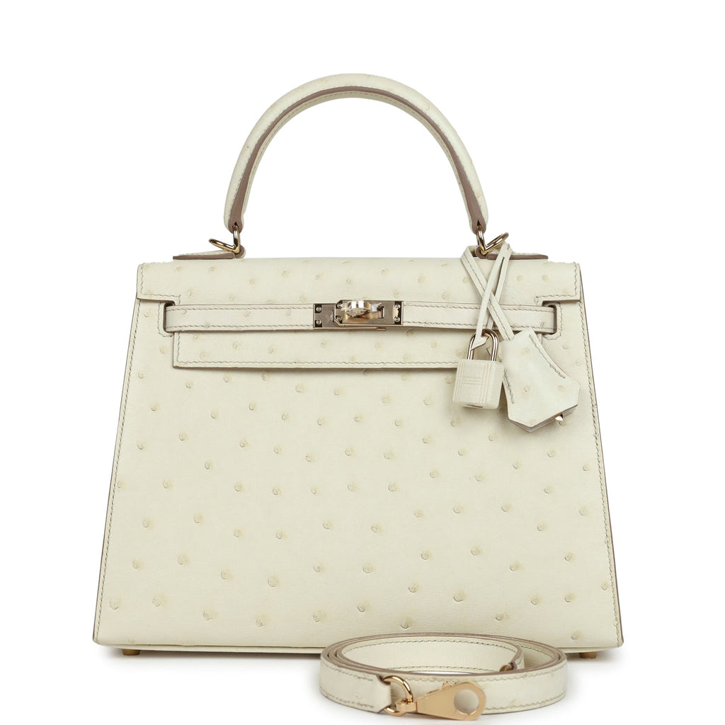 Hermès Special Order (HSS) Kelly Sellier 25 Nata Verso Ostrich Permabrass Hardware