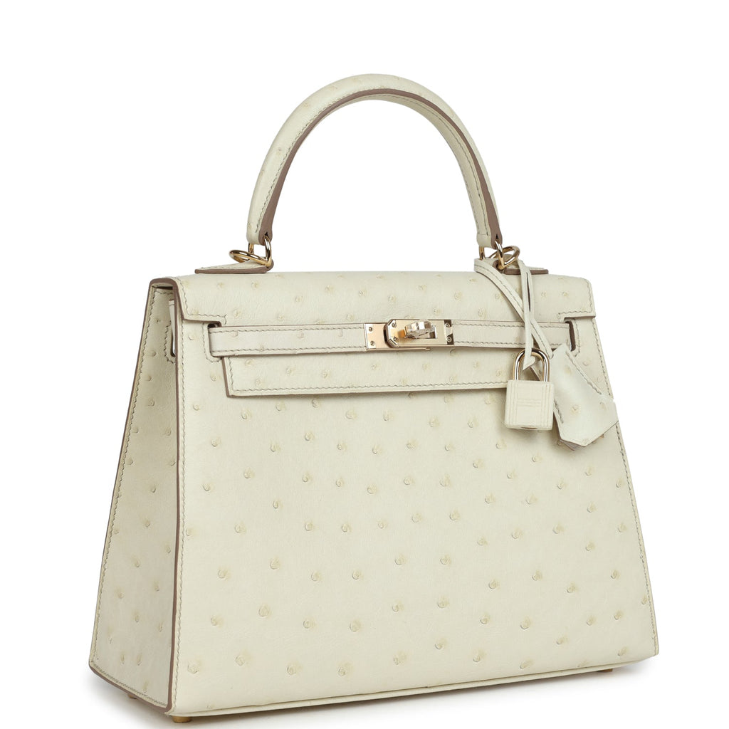 Hermès Special Order (HSS) Kelly Sellier 25 Nata Verso Ostrich Permabrass Hardware