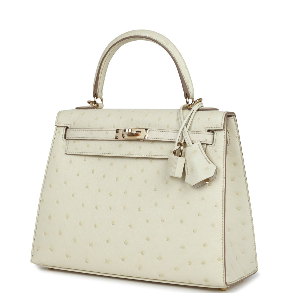 Hermès Special Order (HSS) Kelly Sellier 25 Nata Verso Ostrich Permabrass Hardware