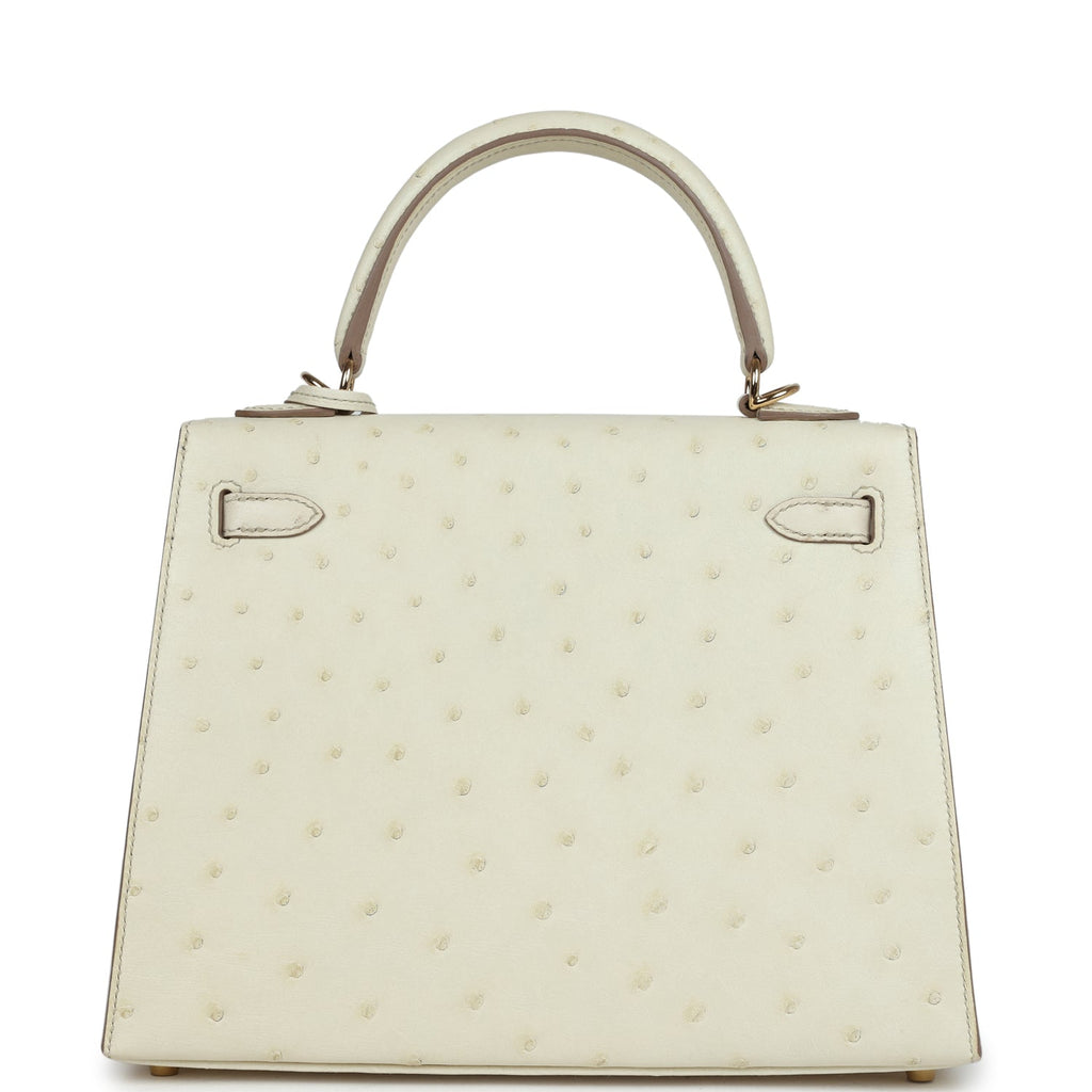 Hermès Special Order (HSS) Kelly Sellier 25 Nata Verso Ostrich Permabrass Hardware