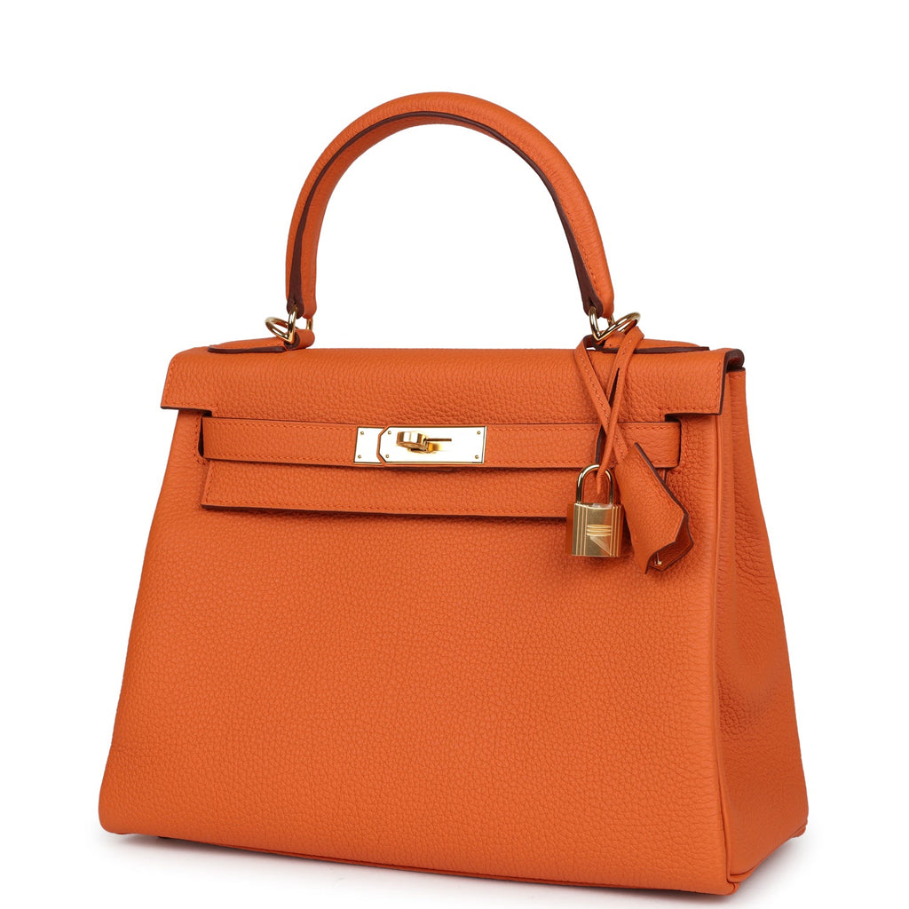 Hermès Kelly Retourne 28 Orange Togo Gold Hardware