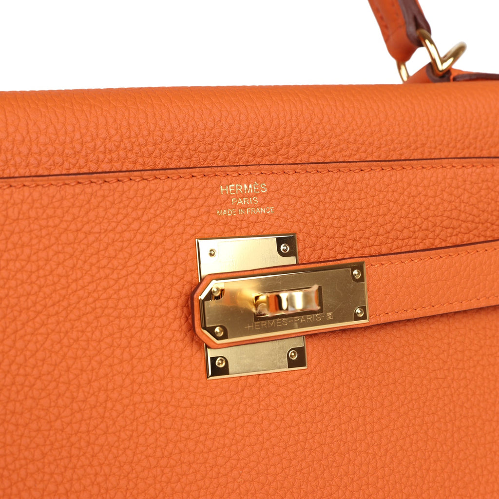 Hermès Kelly Retourne 28 Orange Togo Gold Hardware