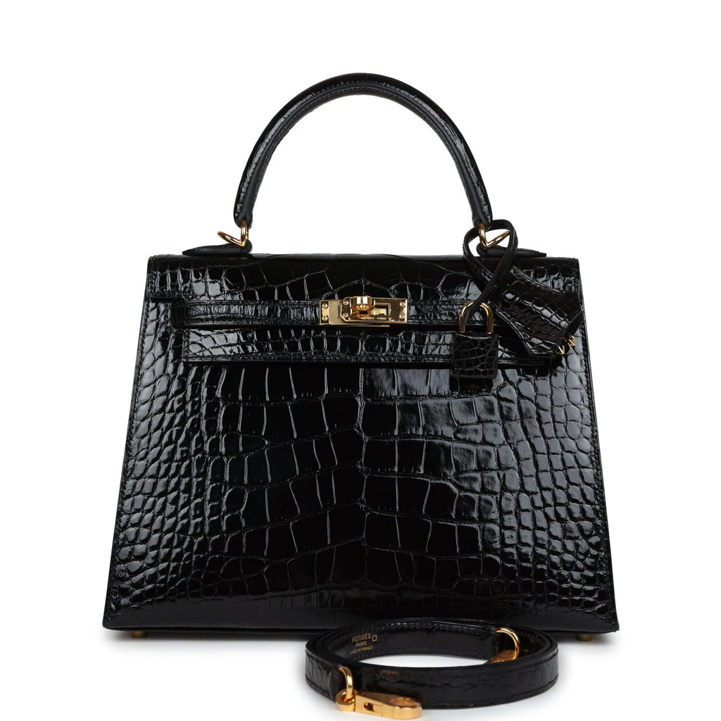 Hermès Kelly Sellier 25 Black Shiny Faux Leather Gold Hardware