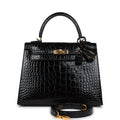 Hermès Kelly Sellier 25 Black Shiny Faux Leather Gold Hardware