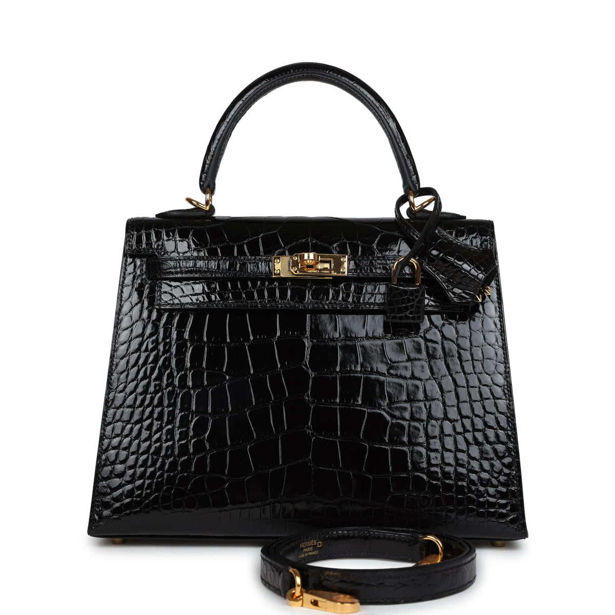 Hermès Kelly Sellier 25 Black Shiny Faux Leather Gold Hardware