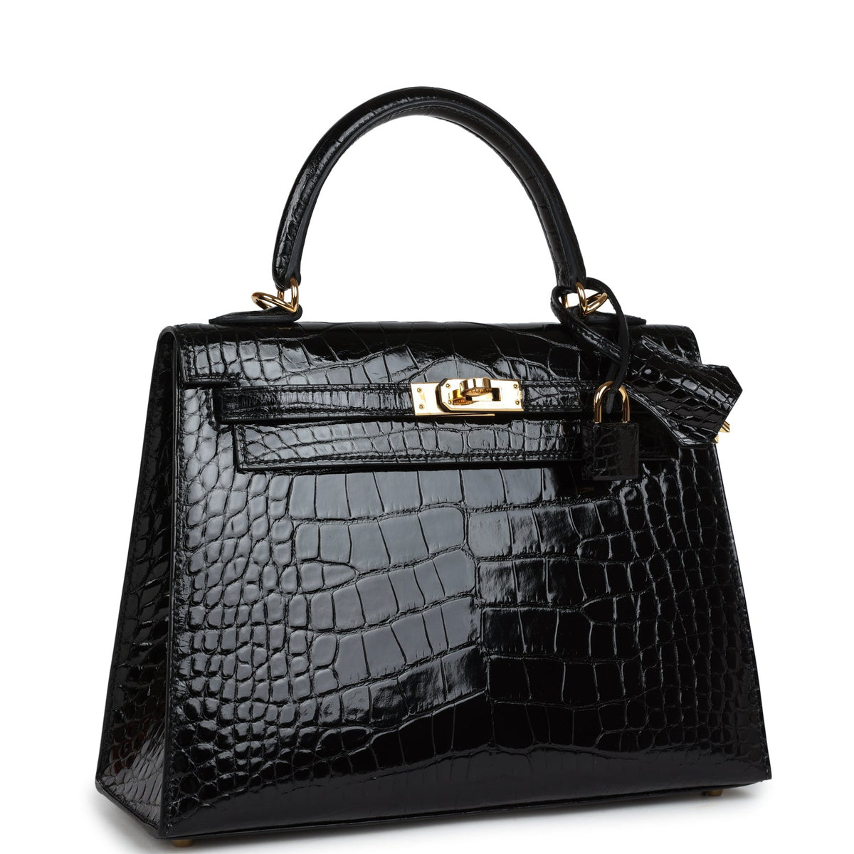 Hermès Kelly Sellier 25 Black Shiny Faux Leather Gold Hardware