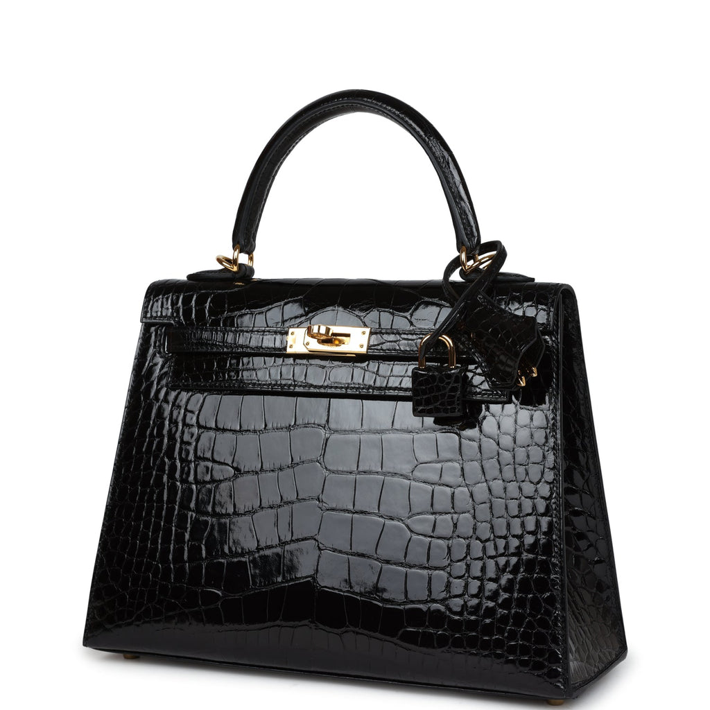 Hermès Kelly Sellier 25 Black Shiny Faux Leather Gold Hardware