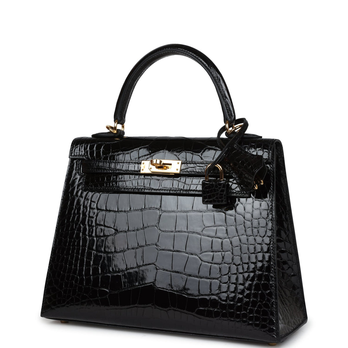 Hermès Kelly Sellier 25 Black Shiny Faux Leather Gold Hardware