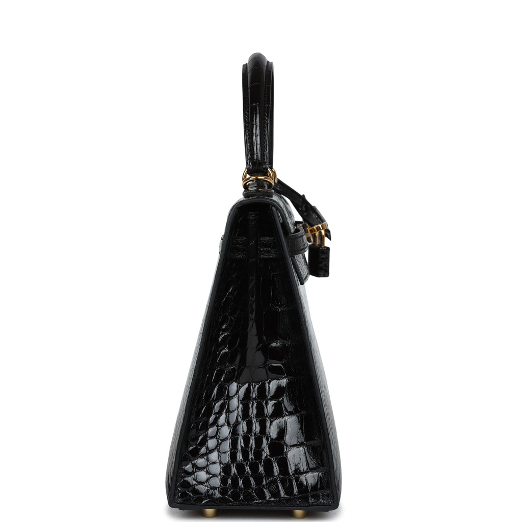 Hermès Kelly Sellier 25 Black Shiny Faux Leather Gold Hardware