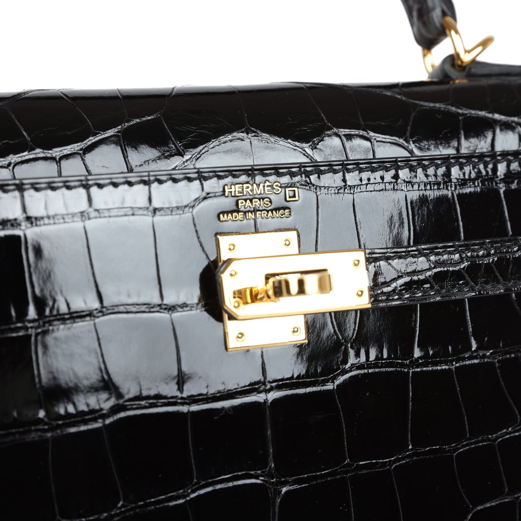 Hermès Kelly Sellier 25 Black Shiny Faux Leather Gold Hardware