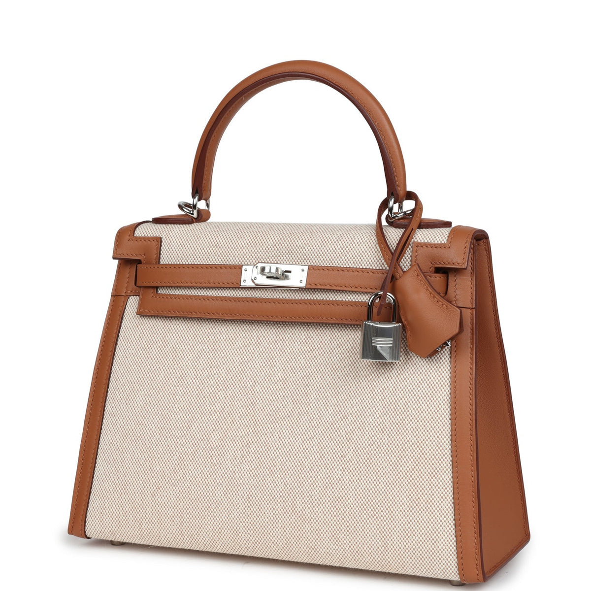 Hermès Kelly Sellier 25 Gold Swift and Ecru Toile Palladium Hardware