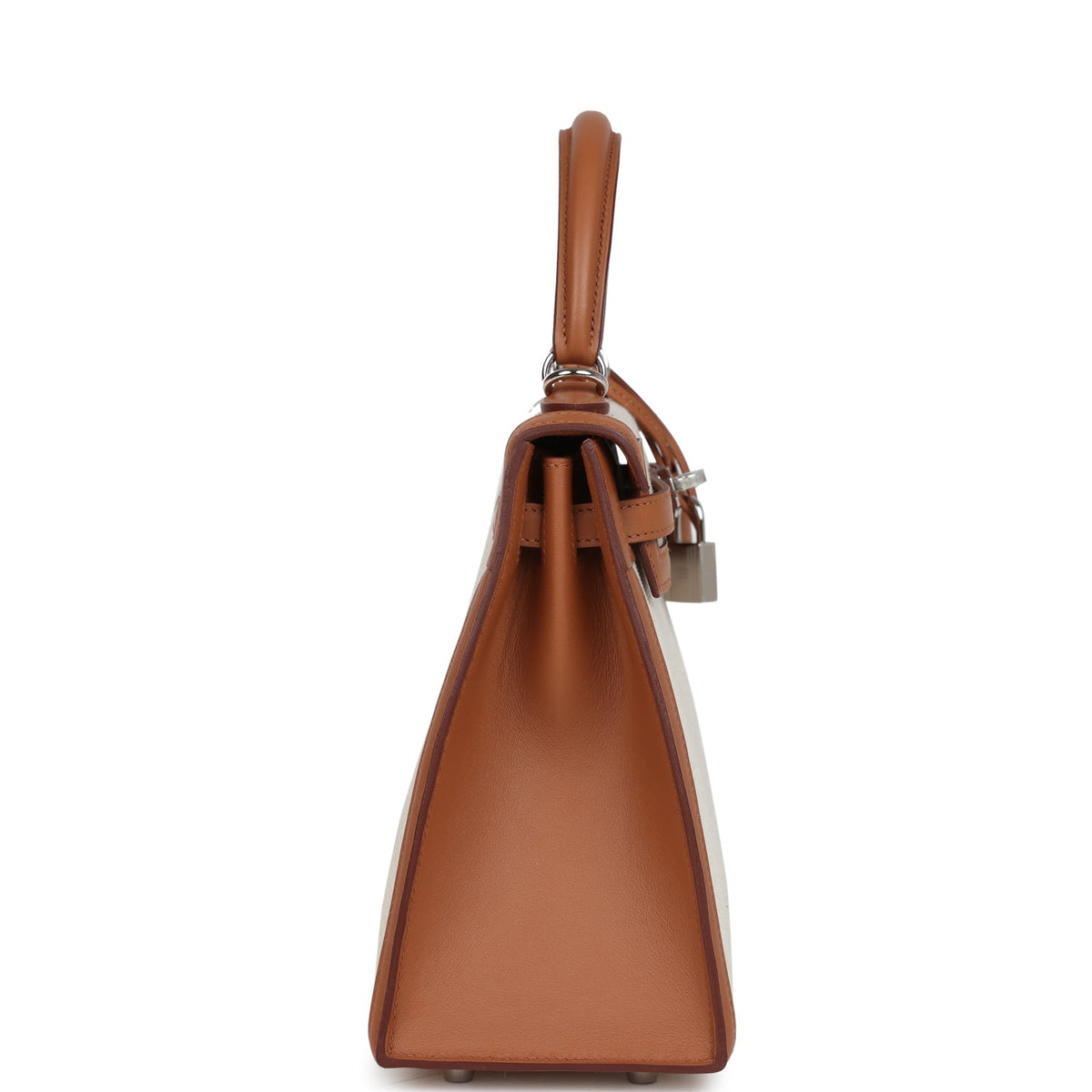 Hermès Kelly Sellier 25 Gold Swift and Ecru Toile Palladium Hardware
