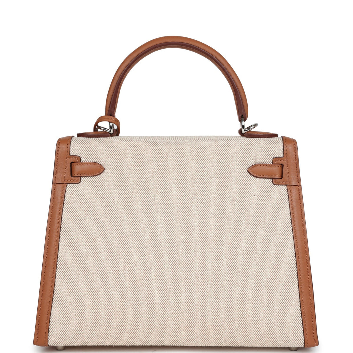 Hermès Kelly Sellier 25 Gold Swift and Ecru Toile Palladium Hardware