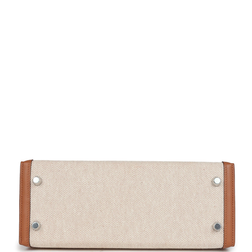 Hermès Kelly Sellier 25 Gold Swift and Ecru Toile Palladium Hardware