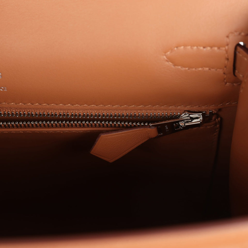 Hermès Kelly Sellier 25 Gold Swift and Ecru Toile Palladium Hardware