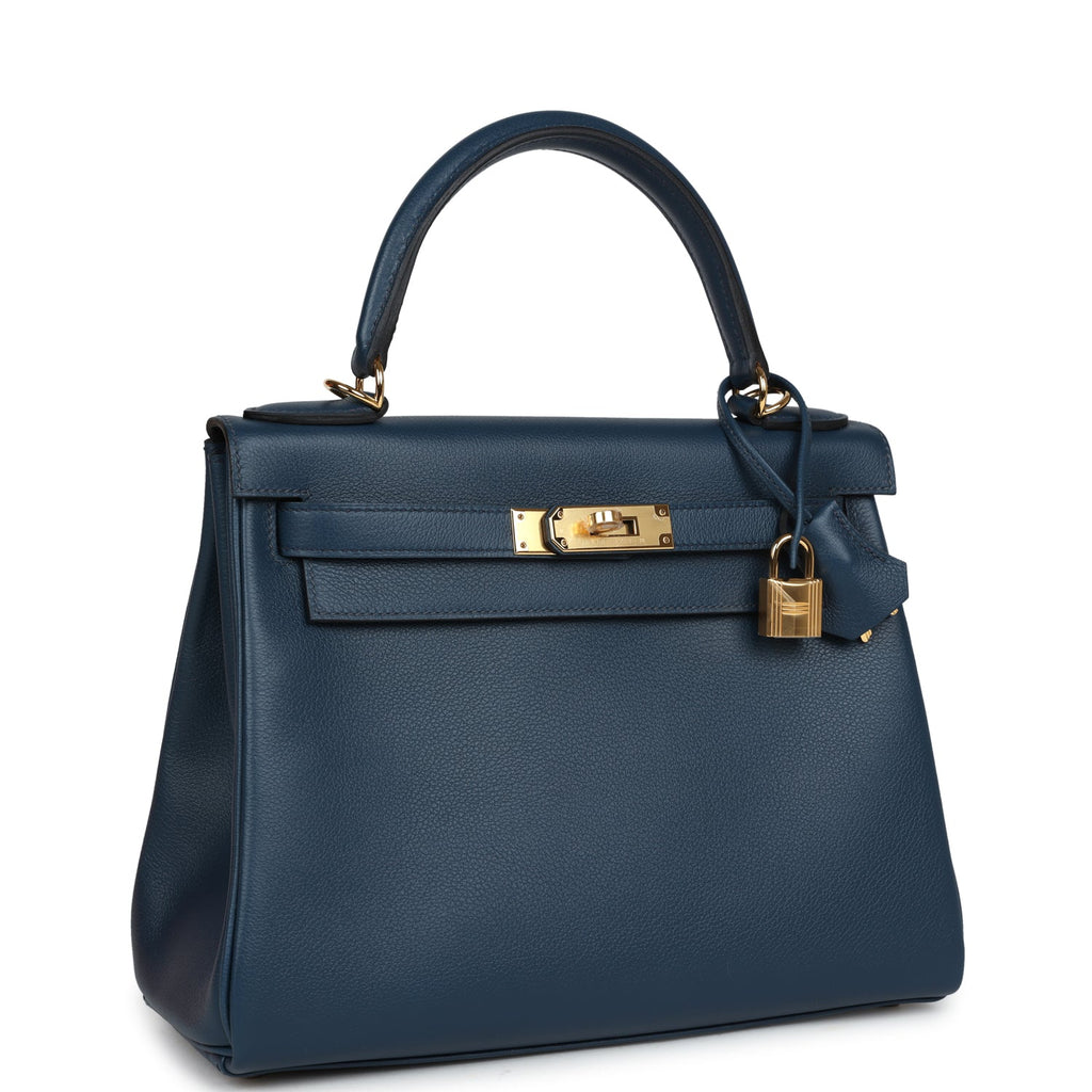 Hermès Kelly Retourne 28 Deep Bleu Evercolor Gold Hardware