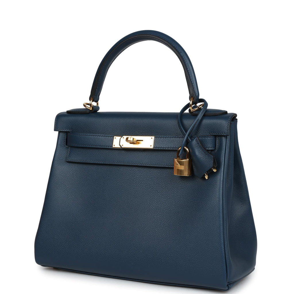 Hermès Kelly Retourne 28 Deep Bleu Evercolor Gold Hardware