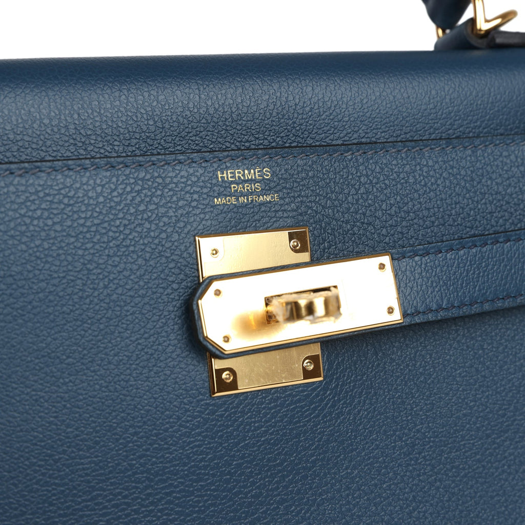 Hermès Kelly Retourne 28 Deep Bleu Evercolor Gold Hardware
