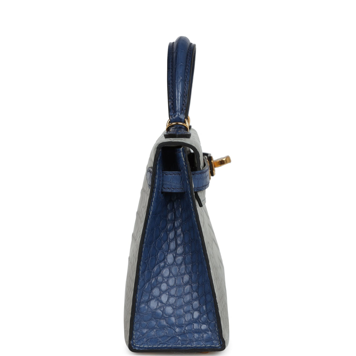Hermès Special Order (HSS) Kelly Sellier 20 Gris Perle and Bleu de Malte Matte Faux Leather Gold Hardware
