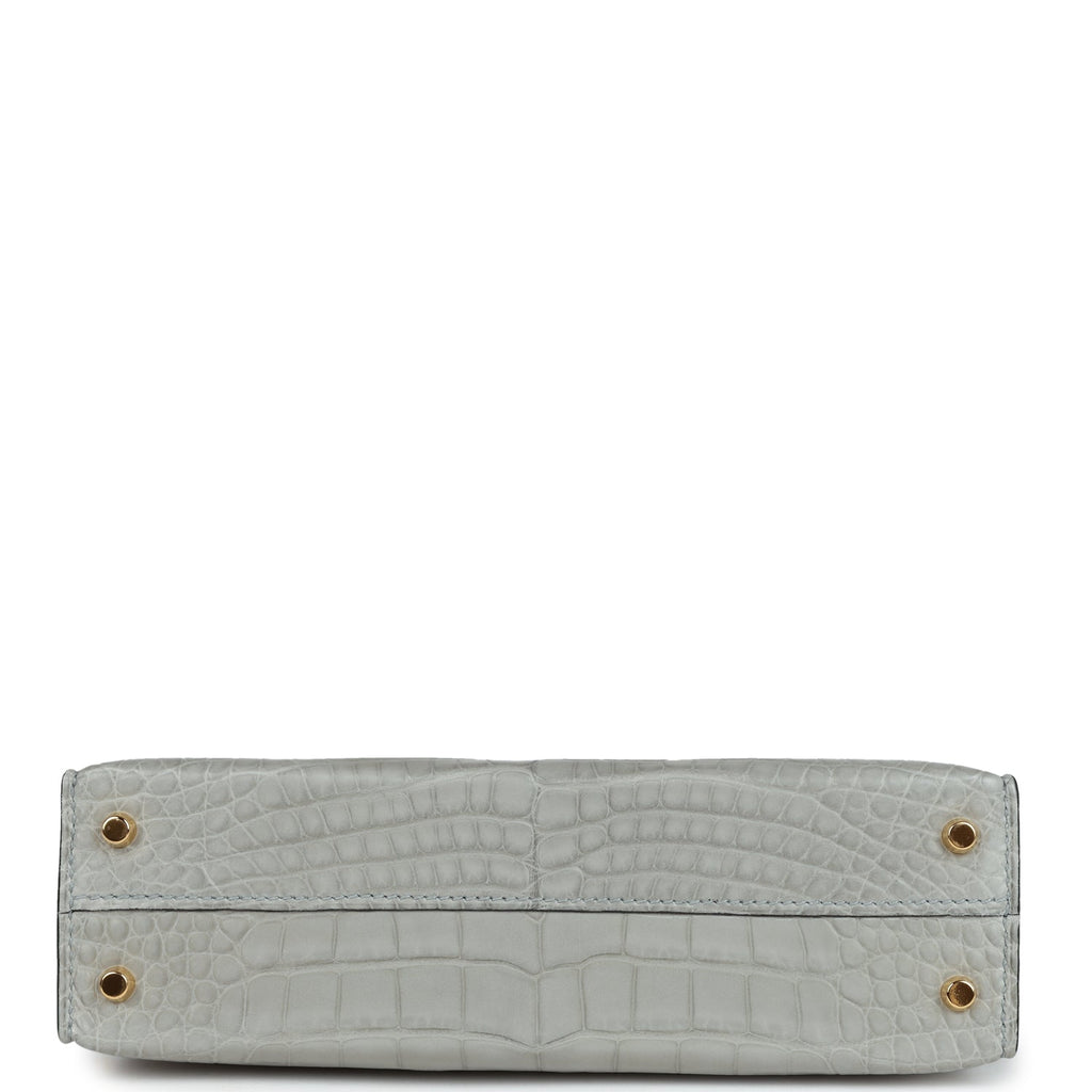 Hermès Special Order (HSS) Kelly Sellier 20 Gris Perle and Bleu de Malte Matte Faux Leather Gold Hardware