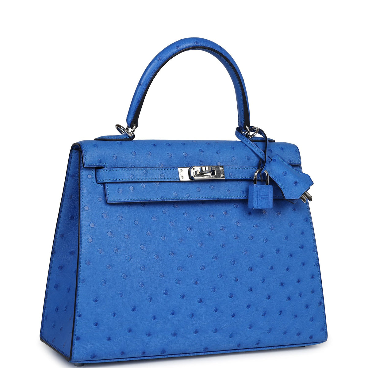 Hermès Kelly Sellier 25 Bleuet Ostrich Palladium Hardware