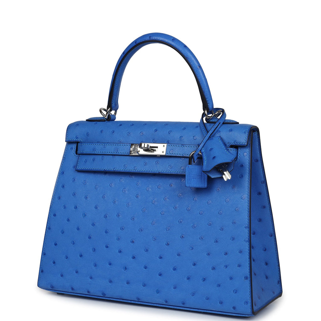 Hermès Kelly Sellier 25 Bleuet Ostrich Palladium Hardware