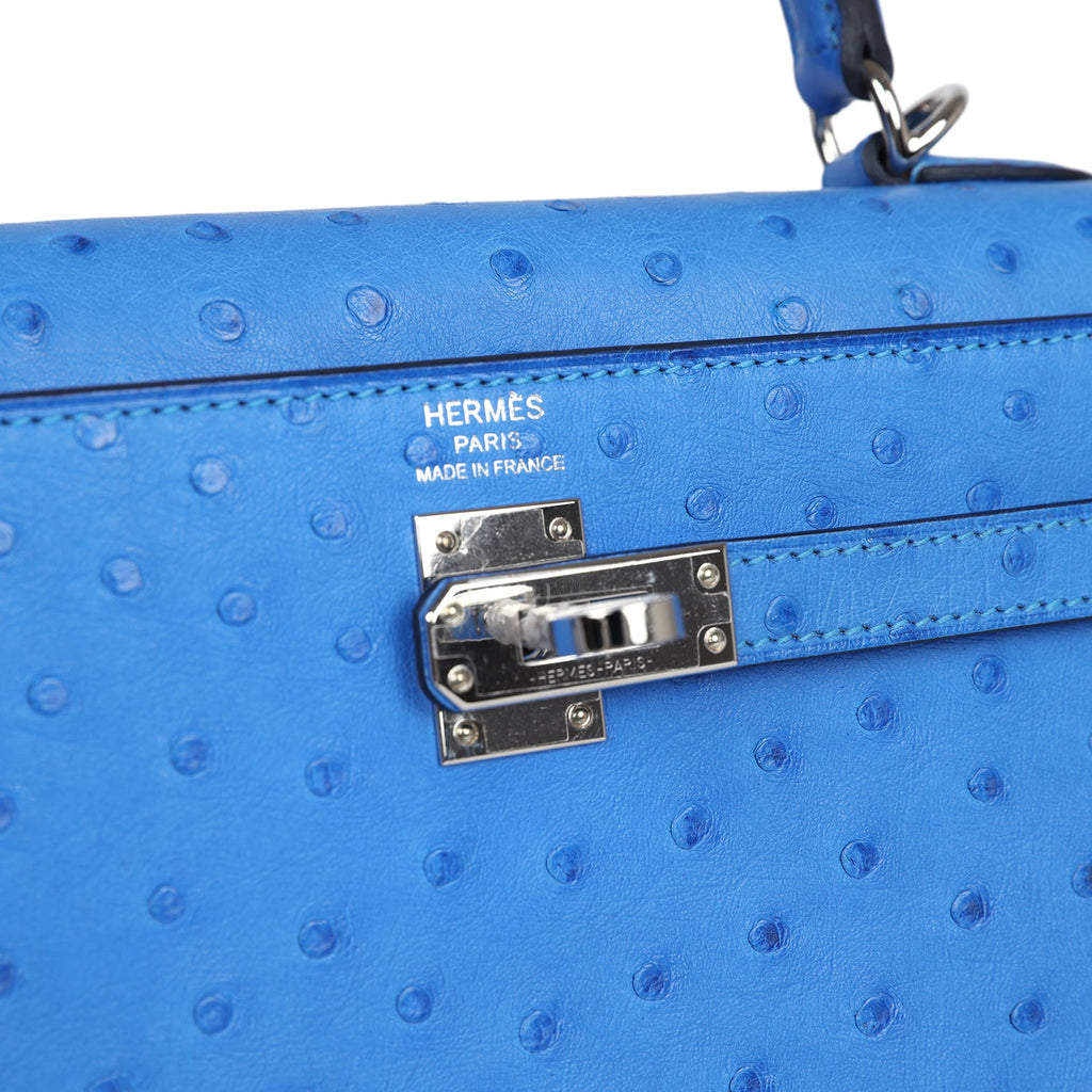 Hermès Kelly Sellier 25 Bleuet Ostrich Palladium Hardware
