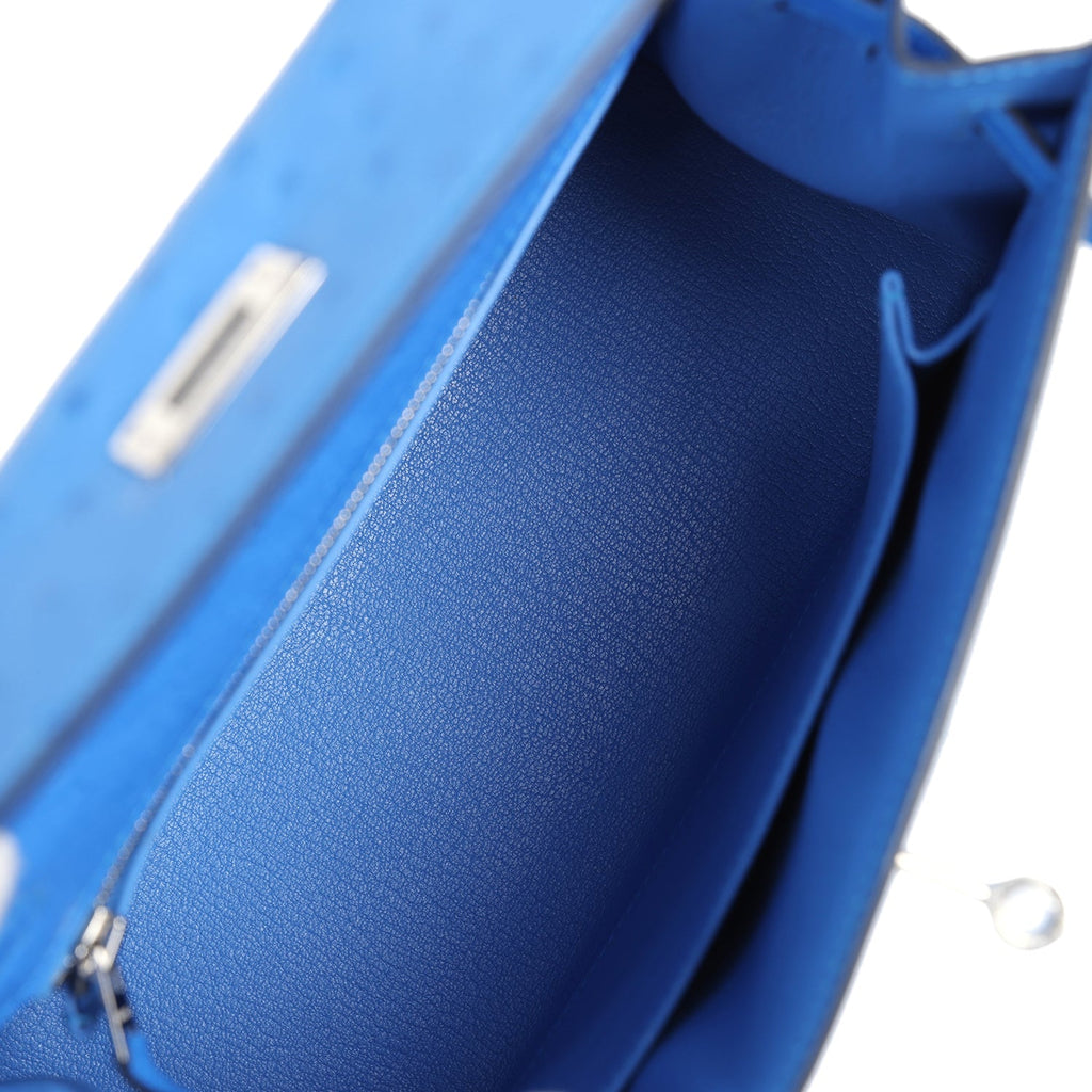 Hermès Kelly Sellier 25 Bleuet Ostrich Palladium Hardware