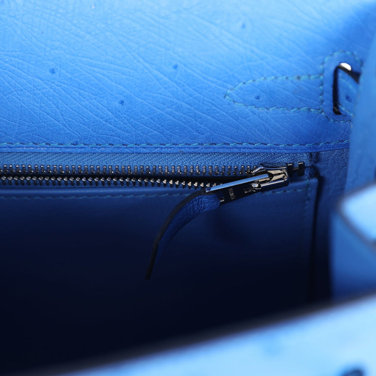 Hermès Kelly Sellier 25 Bleuet Ostrich Palladium Hardware
