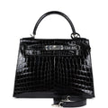 Hermès Kelly Sellier 28 Black Shiny Faux Leather Palladium Hardware