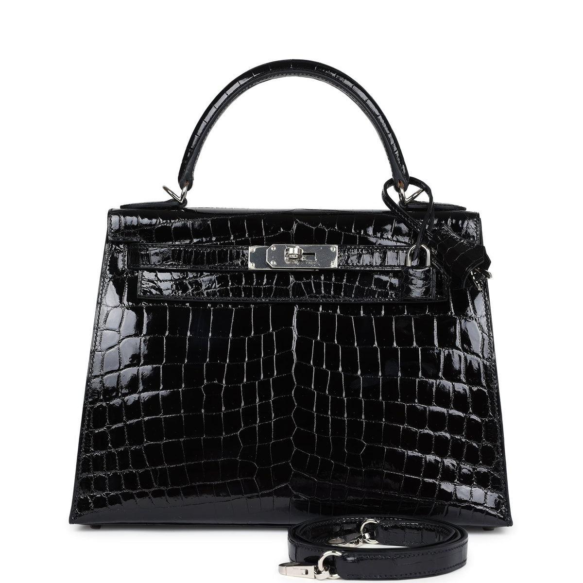 Hermès Kelly Sellier 28 Black Shiny Faux Leather Palladium Hardware