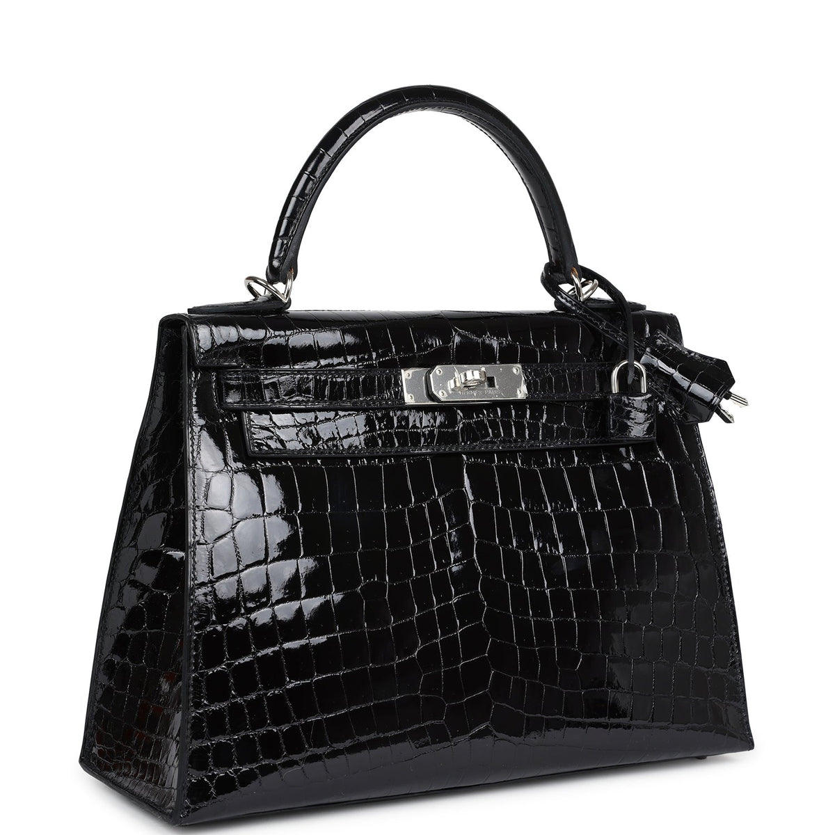 Hermès Kelly Sellier 28 Black Shiny Faux Leather Palladium Hardware