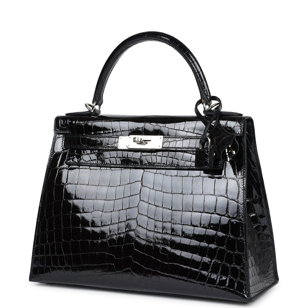 Hermès Kelly Sellier 28 Black Shiny Faux Leather Palladium Hardware