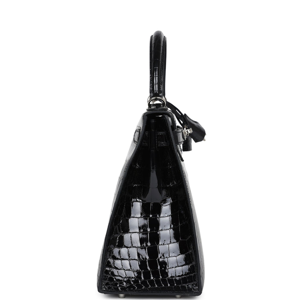 Hermès Kelly Sellier 28 Black Shiny Faux Leather Palladium Hardware