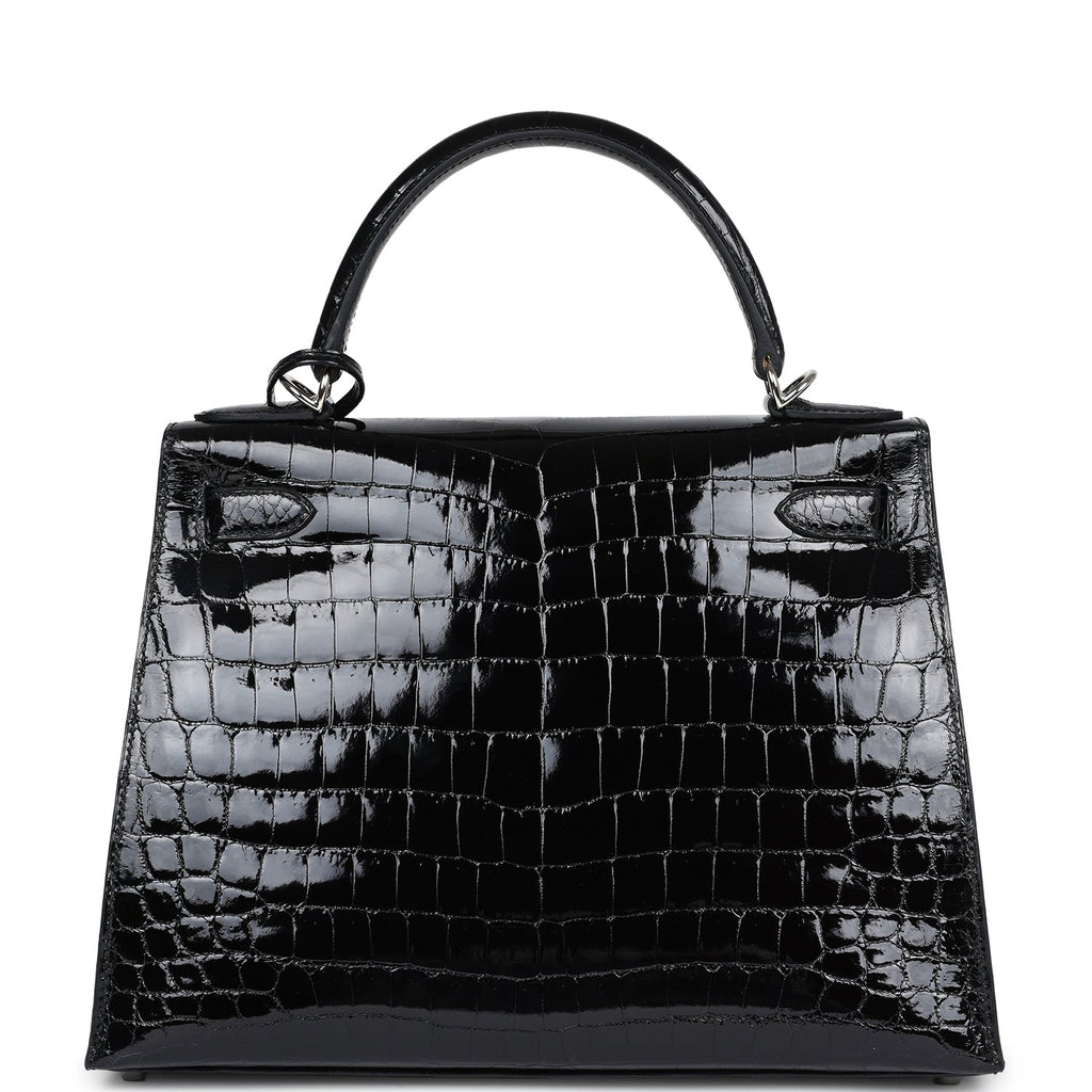 Hermès Kelly Sellier 28 Black Shiny Faux Leather Palladium Hardware
