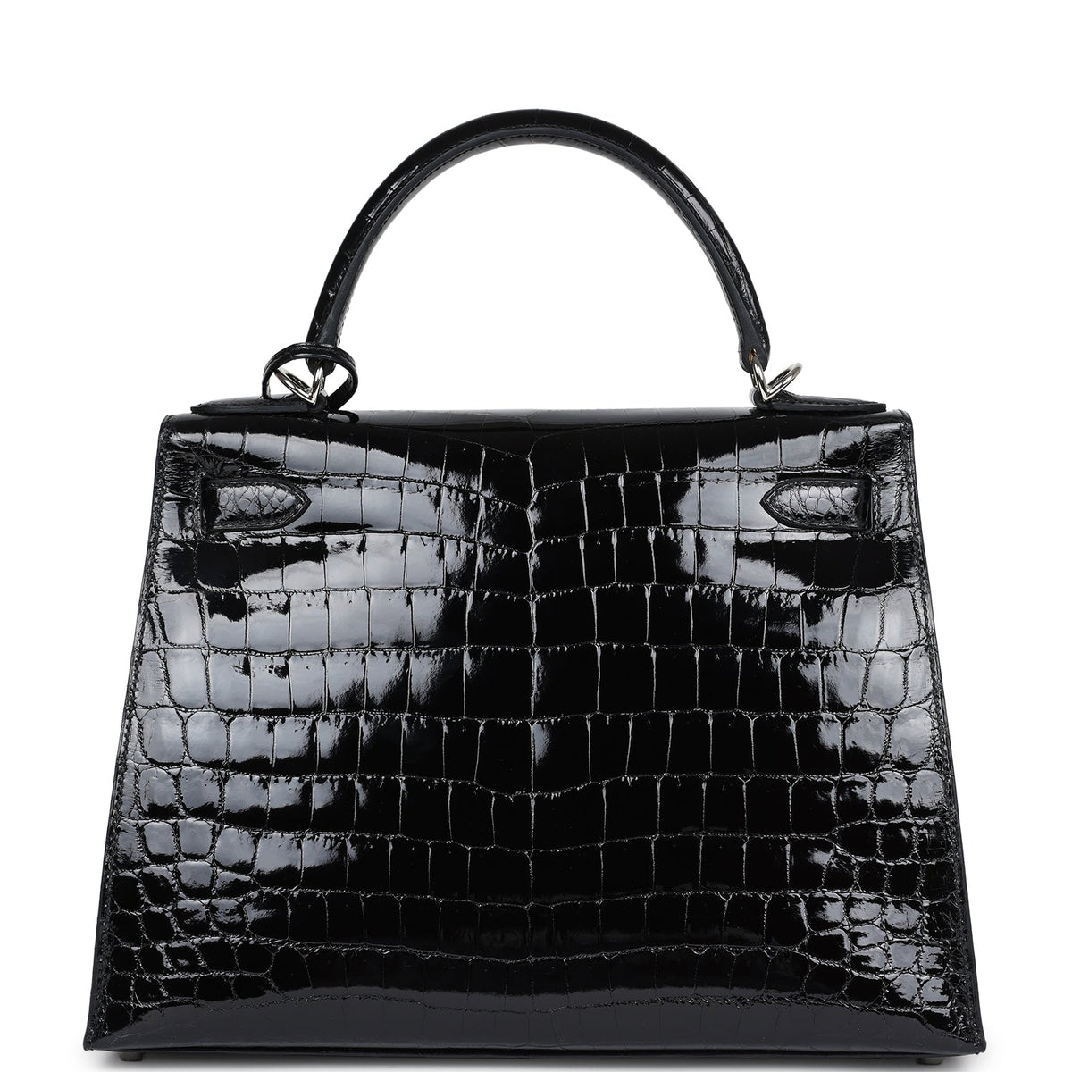 Hermès Kelly Sellier 28 Black Shiny Faux Leather Palladium Hardware
