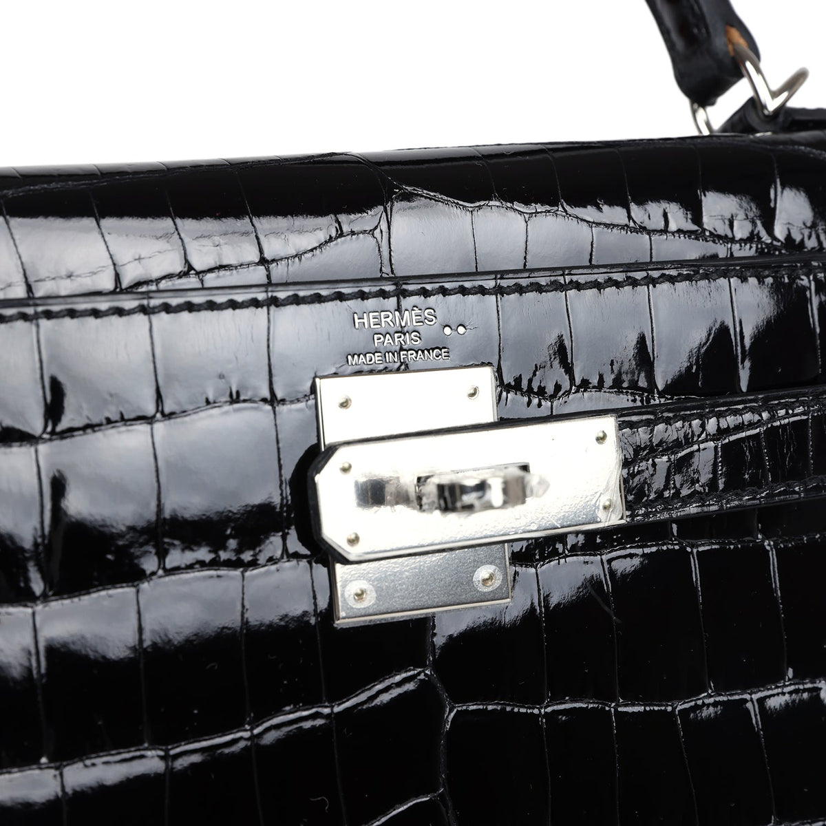 Hermès Kelly Sellier 28 Black Shiny Faux Leather Palladium Hardware
