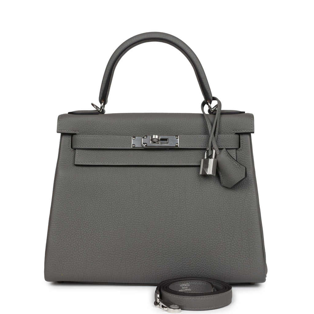 Hermès Kelly Retourne 28 Gris Meyer Togo Palladium Hardware