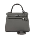 Hermès Kelly Retourne 28 Gris Meyer Togo Palladium Hardware