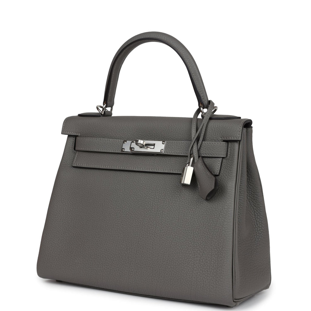 Hermès Kelly Retourne 28 Gris Meyer Togo Palladium Hardware