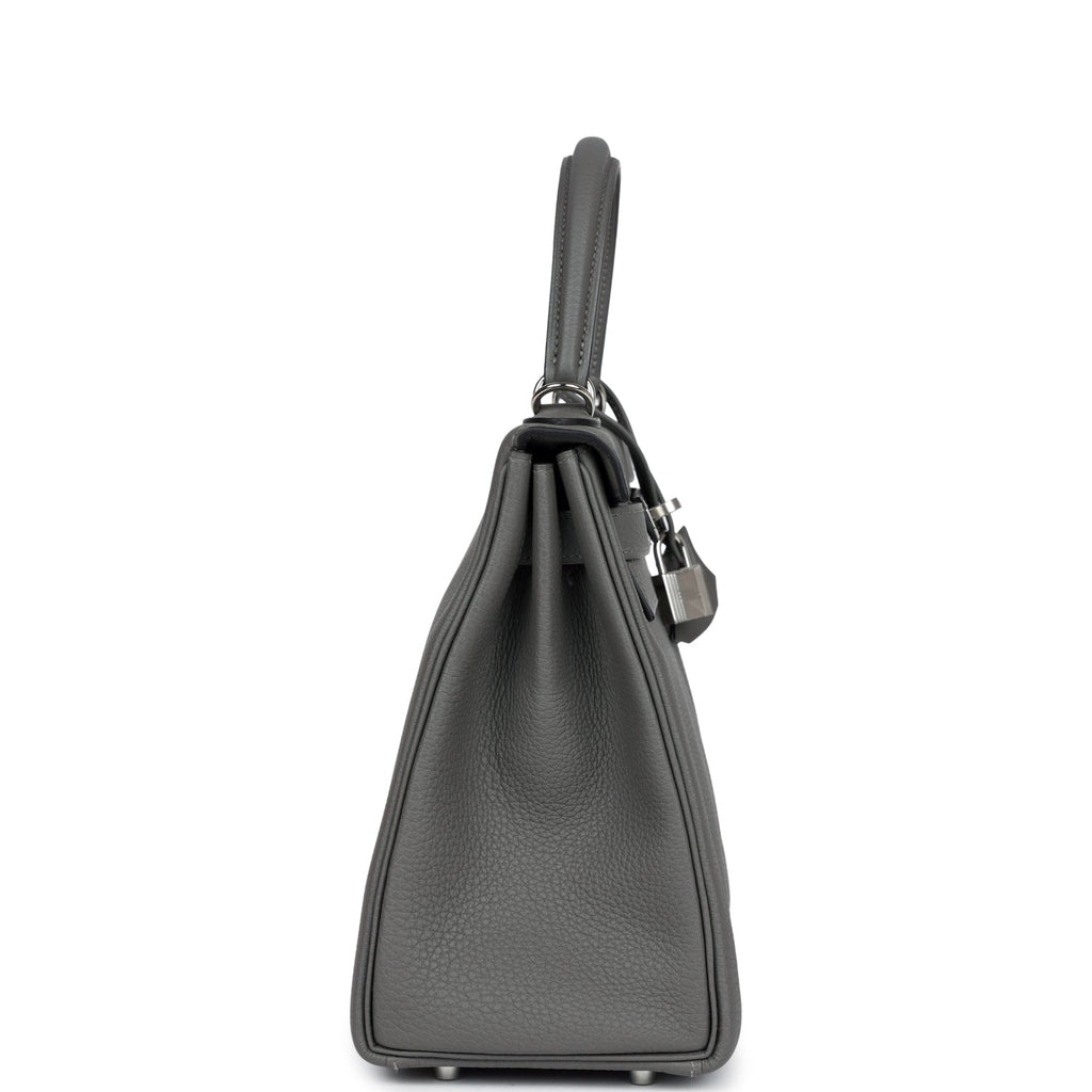 Hermès Kelly Retourne 28 Gris Meyer Togo Palladium Hardware
