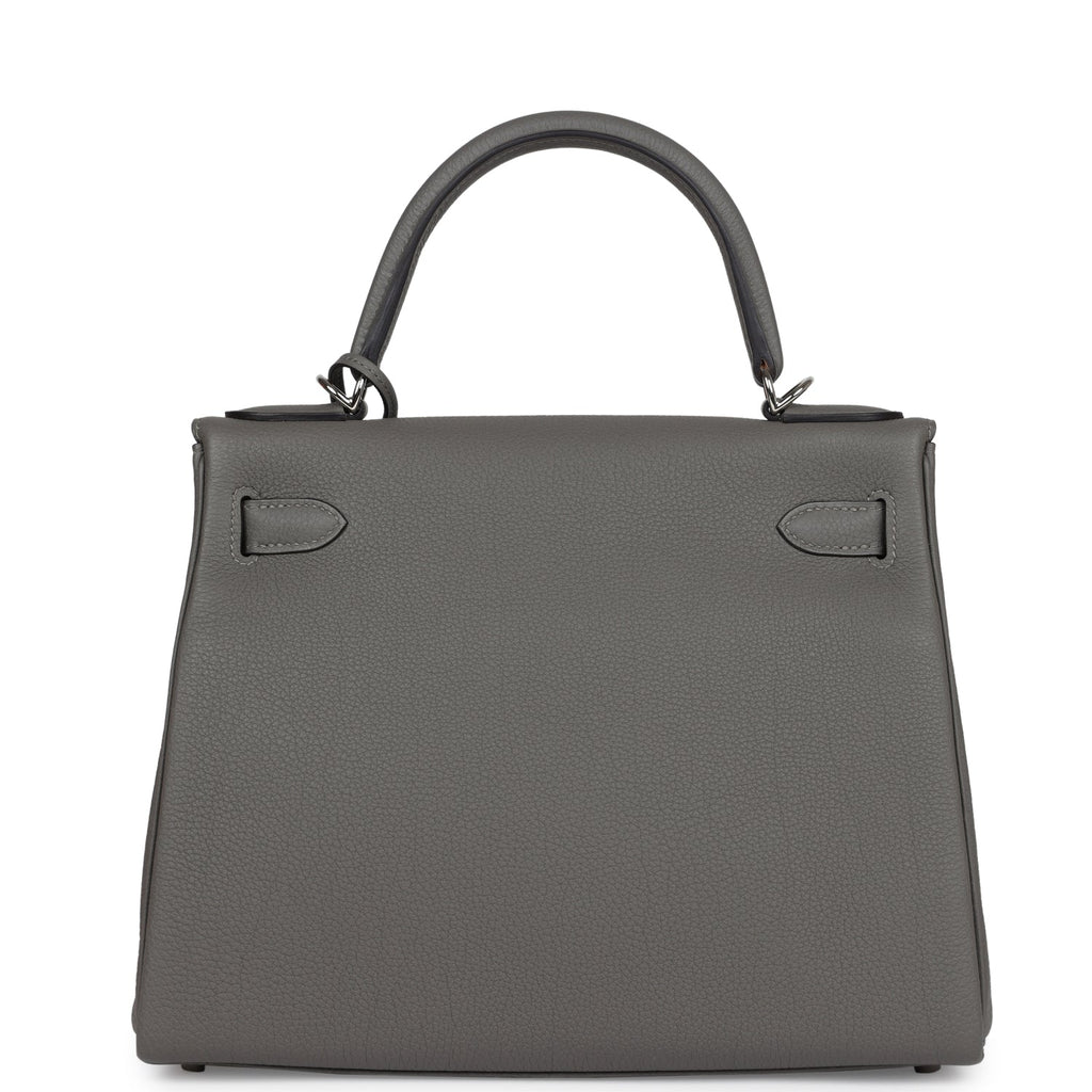 Hermès Kelly Retourne 28 Gris Meyer Togo Palladium Hardware