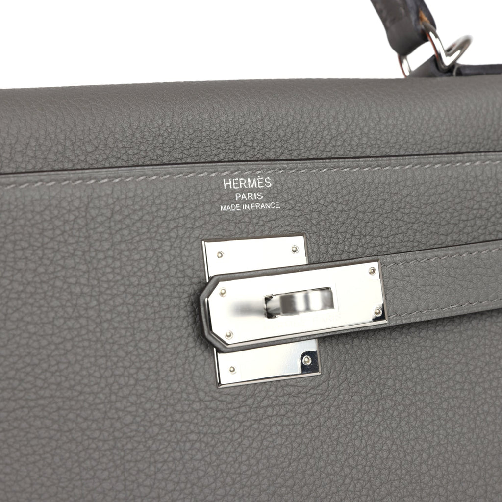 Hermès Kelly Retourne 28 Gris Meyer Togo Palladium Hardware