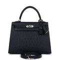 Hermès Special Order (HSS) Kelly Sellier 25 Bleu Indigo Verso Ostrich Palladium Hardware