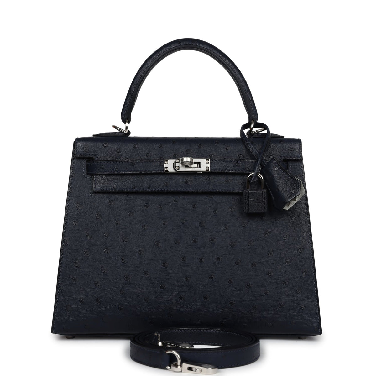 Hermès Special Order (HSS) Kelly Sellier 25 Bleu Indigo Verso Ostrich Palladium Hardware