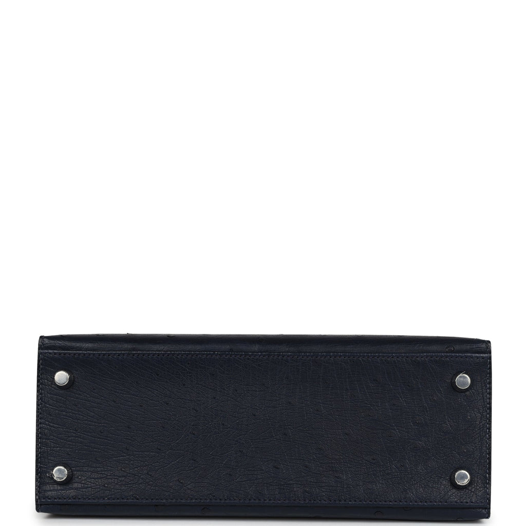 Hermès Special Order (HSS) Kelly Sellier 25 Bleu Indigo Verso Ostrich Palladium Hardware