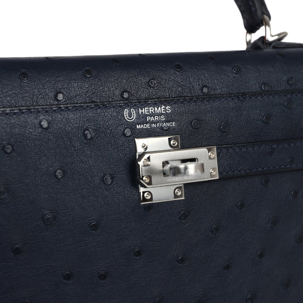 Hermès Special Order (HSS) Kelly Sellier 25 Bleu Indigo Verso Ostrich Palladium Hardware
