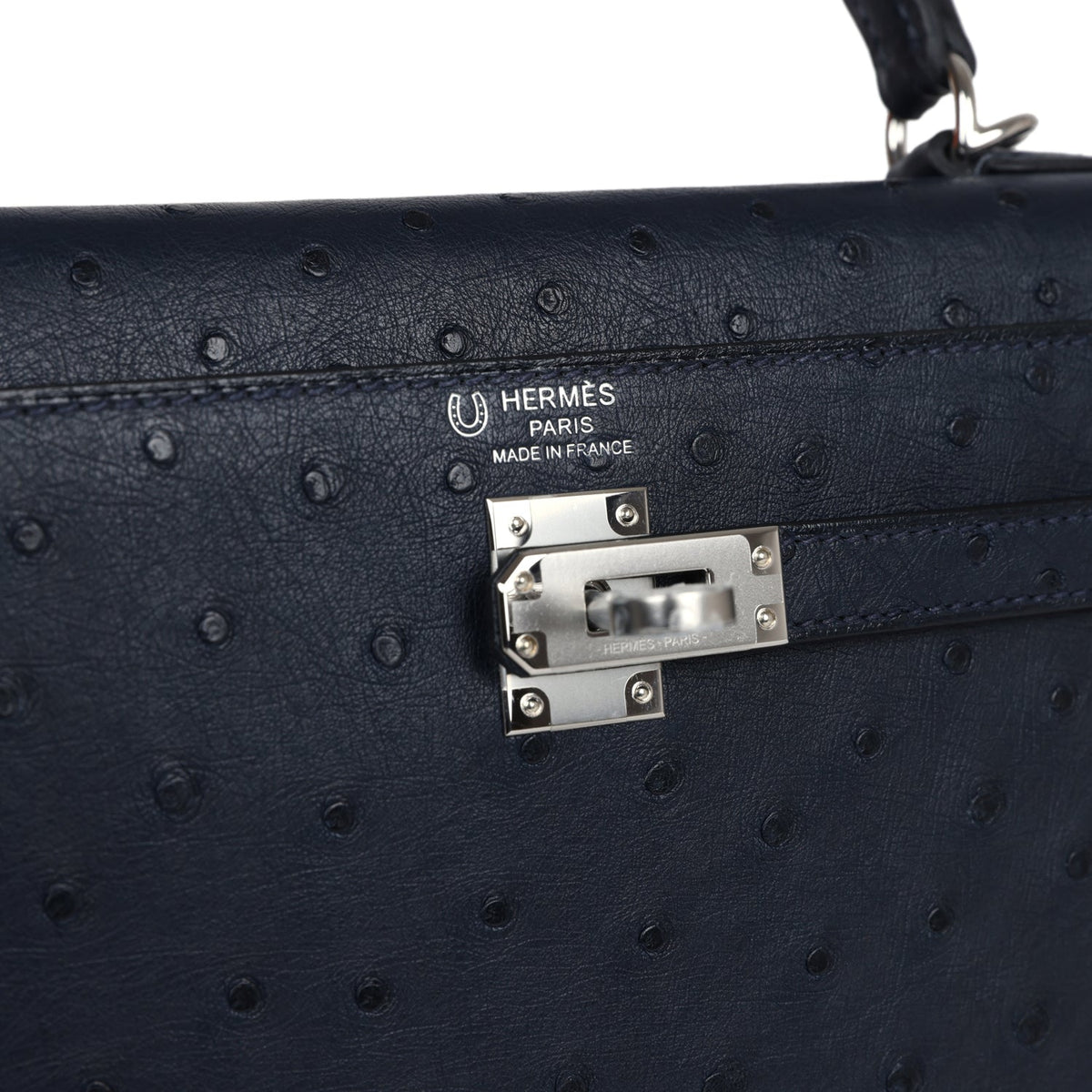 Hermès Special Order (HSS) Kelly Sellier 25 Bleu Indigo Verso Ostrich Palladium Hardware