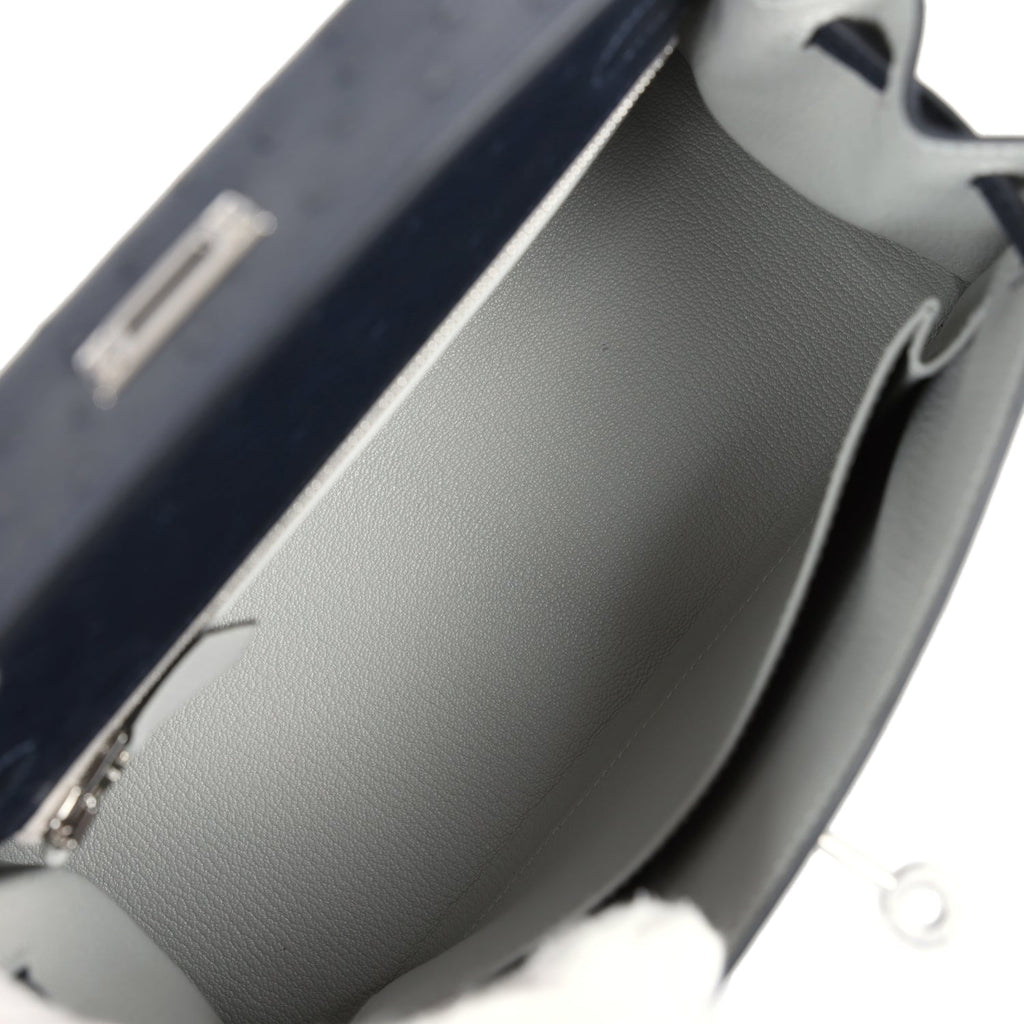 Hermès Special Order (HSS) Kelly Sellier 25 Bleu Indigo Verso Ostrich Palladium Hardware